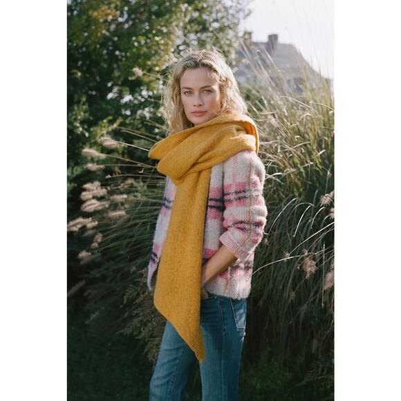 Anthropologie Maeve Women's Pink Cream Plaid Aurelia Sweater Jacket Medium - Picture 11 of 11